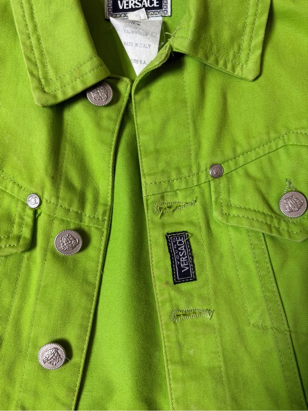 Vintage Young Versace Lime Green Denim Jacket